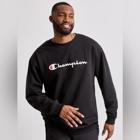 Champion Powerblend Crewneck Sweatshirt, Script Logo, black size Medium - Picture 1 of 5